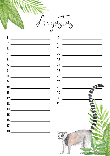 verjaardagskalender dieren jungle botanisch
