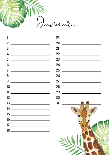 verjaardagskalender dieren jungle botanisch
