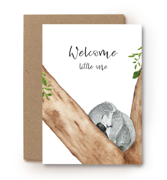 aquarel kaart baby geboorte welcome little one koala