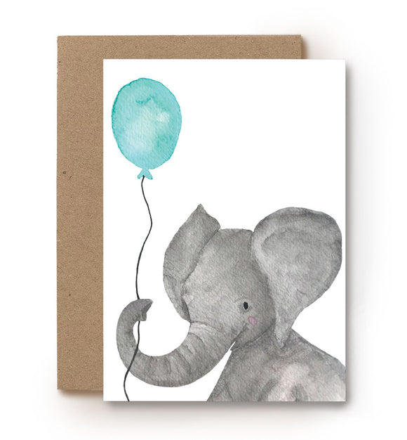 aquarel kaart olifant baby geboorte jongen