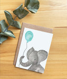 aquarel kaart olifant baby geboorte jongen