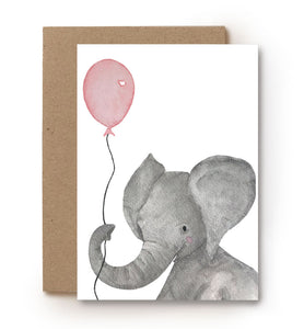 aquarel kaart olifant baby geboorte meisje