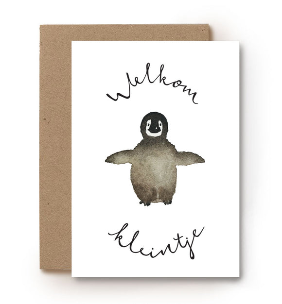 aquarel kaart pinguin welkom kleintje geboorte