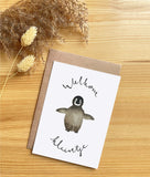 aquarel kaart pinguin welkom kleintje geboorte