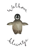 aquarel kaart pinguin welkom kleintje geboorte