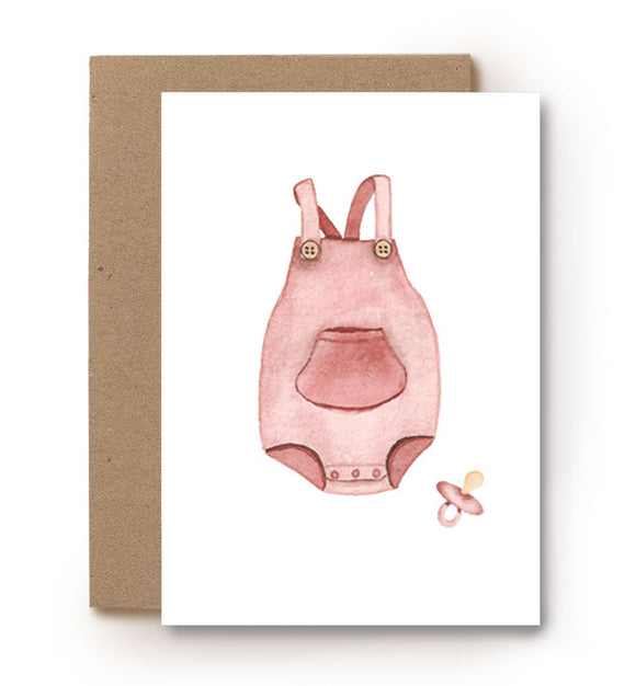 aquarelkaart baby geboorte rompertje roze